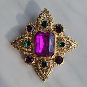 Purple stone gold tone pin